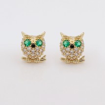 1.50Ct Round Cut CZ Green Emerald Owl Stud Earrings14K Yellow Gold Plated - £81.97 GBP