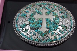 Nocona Belt Buckle Oval Cross with Turquoise Belt Buckle  M &amp; F Western 37914 - £25.57 GBP