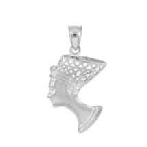 Solid 14k White Gold Egyptian Queen Nefertiti Filigree Pendant Necklace - £172.56 GBP+