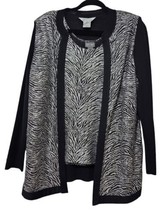 Exclusively Misook Med Black &amp; Silver Cardigan &amp; Shell Womens Open Front... - $44.59