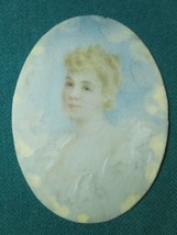 Antique Watercolor On Organic Wafer Portrait Of A Lady 4 X 2 3/4&quot; - £58.66 GBP