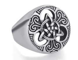 Round Gothic Celtic Knot Solar Rune Norse Nordic Viking Valknut Silver Men Ring - £13.43 GBP