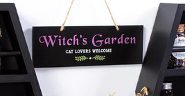 Halloween Witchraft Wicca Witch&#39;s Garden Cat Lovers Welcome MDF Wood Wall Sign - £11.79 GBP