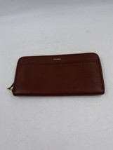 Fossil Zip Around Clutch Wallet Brown Leather Gold Logo and Zipper - £14.93 GBP