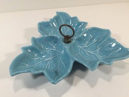 Vintage California Pottery Relish Candy Dish Turquoise With Handle Chip Dip Leaf - £11.79 GBP