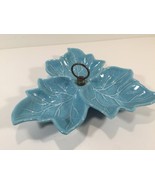 Vintage California Pottery Relish Candy Dish Turquoise With Handle Chip Dip Leaf - £11.98 GBP