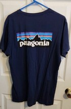 Patagonia Shirt Men Large Blue Navy Sunset Logo Outdoors Nature Hike Spell Out - £19.51 GBP