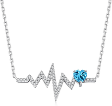 Mothers Day Gifts for Mom Wife, Genuine Swiss Blue Topaz Necklace Sterling Silve - £24.34 GBP