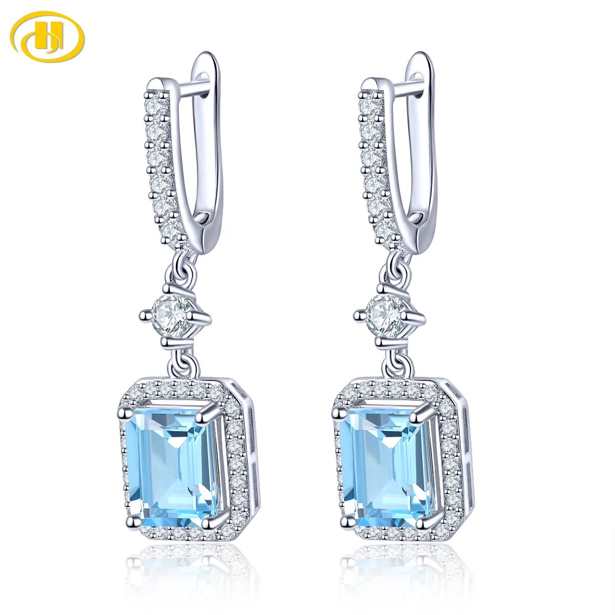 Natural Blue Topaz Sterling Silver Drop Earring for Women 5.2 Carats Sky Blue Ge - £58.17 GBP