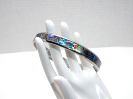 Abalone Bangle Bracelet Inlaid Silver Tone Jewelry Made In Philippines - £10.44 GBP