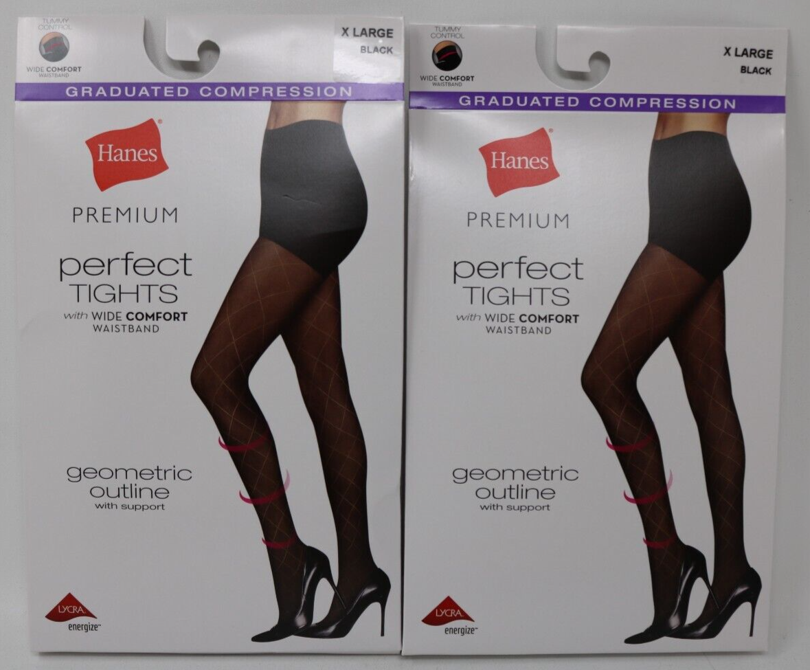 Hanes Premium Perfect Tights Wide Comfort Waistband Black X-Large Lot of 2