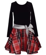 MSRP $68 Bonnie Jean Velvet Plaid Drop Waist Dress Black/Red Size 16 - $37.62
