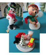 1980s Annalee Snowman 20&quot;, Bear Snow Fight 11&quot;, Santa Doll W/Train 7&quot; Pi... - $44.55+