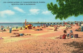 Winter Bathing Unposted Postcard Vintage Clearwater Beach Florida - £11.58 GBP