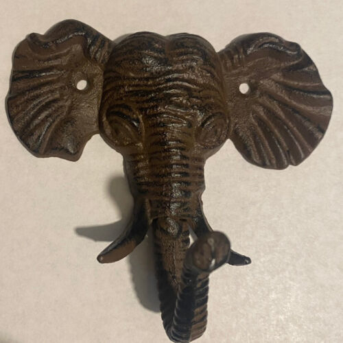 Primary image for Vintage Cast Metal Elephant Head Wall Hanging Hook - 1980's