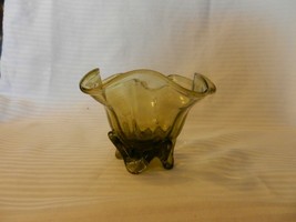 Vintage Green Glass Footed Candy Bowl With Scalloped Edges - $40.00