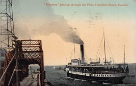 Hamilton Beach Canada~Macassa Steamer Ship Passing Through The PIERS~1915 Pstcrd - £9.09 GBP