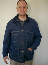 Vtg 60s Wrangler Blue Bell Blanket Lined Dark Denim Jean Work Chore Jacket 46 - £125.82 GBP