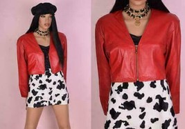 Club Handmade HOT Red 100% Genuine Leather Crop Jacket Women&#39;s Stylish - £85.77 GBP