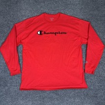 Champion T Shirt Mens Red 2XL Long Sleeve Authentic Logo Spellout XXL Adult - $16.37