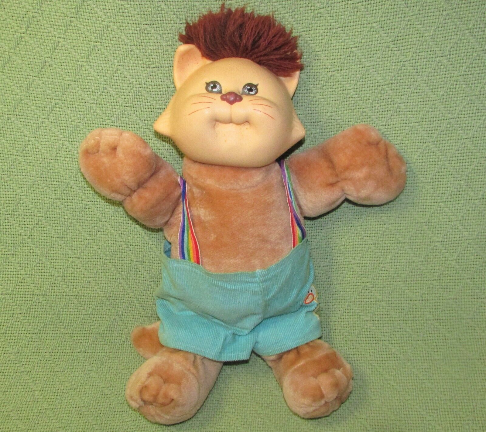 VINTAGE KOOSAS CABBAGE PATCH KIDS 1983 PLUSH STUFFED TAN CAT DOLL with OVERALLS - $35.99