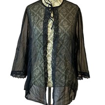 Vintage Black Sheer Lace Open Front Bell Sleeve Lingerie Bedroom Jacket ... - $549.09 MXN