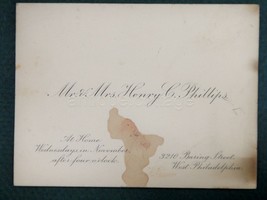 1800s Antique Victorian Calling Card West Philadelphia Pa Mrs Henry C. Phillips - £30.82 GBP