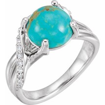 Sterling Silver Cabochon Turquoise and Diamond Bypass Ring - £596.95 GBP+
