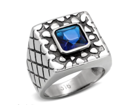 Men&#39;s  Stainless Steel Blue Nugget  AAA Grade CZ Ring - $25.95