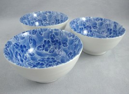 Blue White Rice Soup Noodle Bowls Floral Porcelain Footed Japanese Chine... - £19.41 GBP