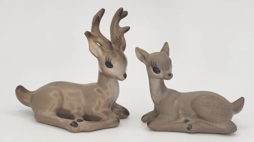 Vintage 1960'S Miniature Ceramic Josef Originals Lying Buck and Doe Japan PB82 - $39.99