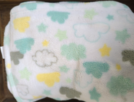 LITTLE MIRACLES Costco Baby Blanket White Yellow Green Gray Clouds Stars - $14.84