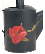 Hand Painted Tole Watering Can Hibiscus Flower Signed 13&quot; Tall Tin Black... - $1,505.15 MXN
