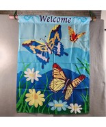 WELCOME Butterflies Floral Garden Flag Banner Double Sided Fabric Yard 2... - $137.82 MXN