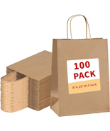 Vanhel 100 Pack Brown Kraft Paper Bags with Handles Bulk,8X4.25X10.5 Inc... - $29.91