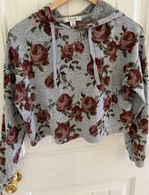 ADAM LEVINE  Y2K Gray Floral Hoodie Cropped Sweater Top Womens Size M - $14.00