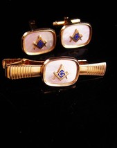Complete Vintage Masonic Cufflinks -fraternal gift - gold freemason estate - £131.89 GBP