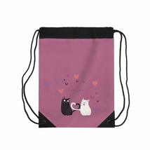 Cats In Love Valentine&#39;s Day Red Violet Drawstring Bag - £44.45 GBP