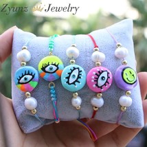 5PCS,  Vintage Freshwater Pearls Bracelets for Women Handmade Enamel Smiley Face - $51.50