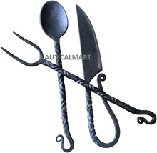 Hand Forged Medieval Iron Eating Cutlery Set, Viking Feast, Antiquity, F... - £30.27 GBP