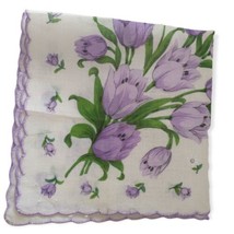 Vintage Purple Handkerchief Tulip Hankie Floral Shabby Victorian Cottagecore  - £7.87 GBP