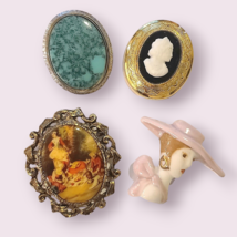 Vintage Brooch Pin Lot of 4 Cameo Face Portrait Faux Turquoise Ceramic R... - £13.38 GBP