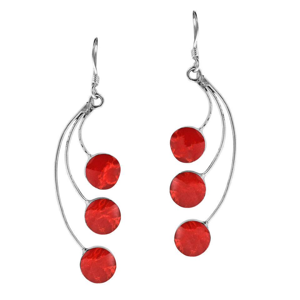 Primary image for Dandelion Floating Red Coral .925 Sterling Silver Dangle Earrings