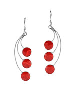 Dandelion Floating Red Coral .925 Sterling Silver Dangle Earrings - £12.44 GBP