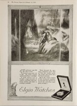 1921 Print Ad Elgin Pocket Watches The Cave Man&#39;s Timepiece Drawn by Hugh Rankin - £17.53 GBP