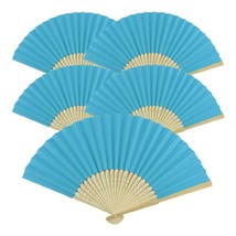 5pcs Aqua Blue Paper Fans Lot of 5 Five Folding Hand Fan Pocket Wedding ... - $11.18 CAD