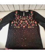 Nine Britton Jasia Embroidered Bell Sleeve Boho Peasant Top Size Medium - $20.78
