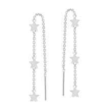 Trendy Trio of Stars on a Chain Sterling Silver Slide-Through Earrings - £8.36 GBP