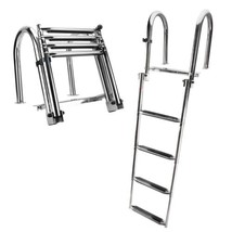 4-Step Heavy Duty Stainless Folding Rear Entry Pontoon Boat Ladder w/ Wide Step - £101.20 GBP