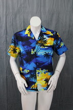 Vintage Hawaiian Shirt - Sunset Pattern on Blue by Helena&#39;s - Men&#39;s Medium - £43.97 GBP